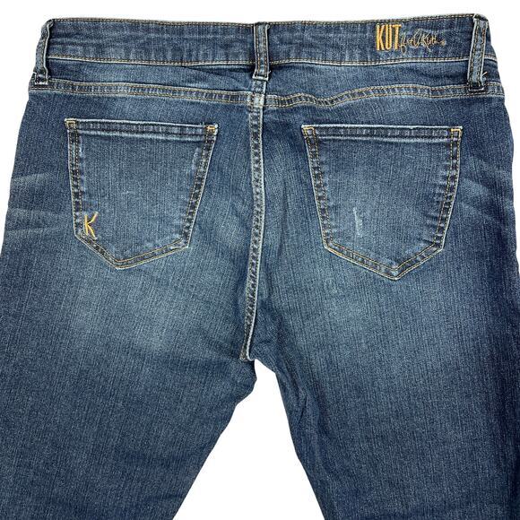 Kut from Kloth Katy Boyfriend Jeans Sz 8 Dark Wash Raw Hem Fringe Stretch Denim - Picture 6 of 9